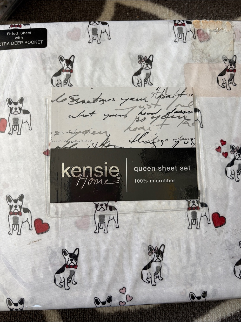 New Kenzie, queen size Boston terrier sheet set